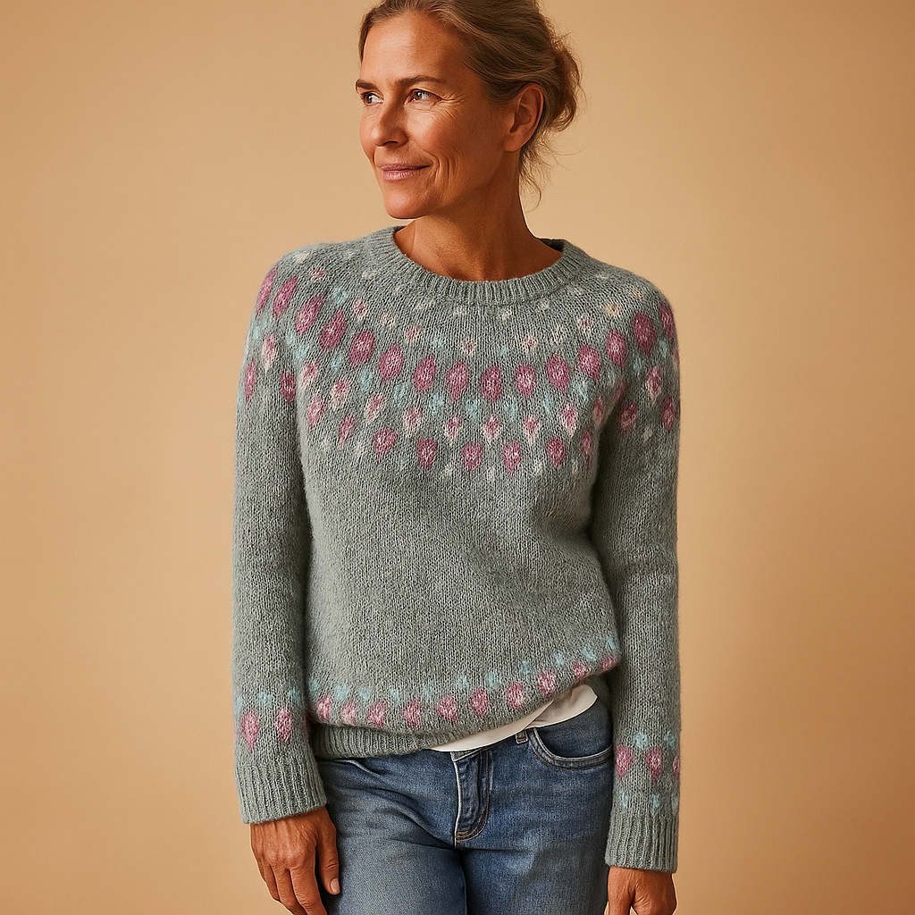 Selina Women’s Knit Sweater – Long Sleeve Crewneck Patterned Pullover