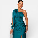 Women’s One Shoulder Dress Satin Elegant Side Slit Evening