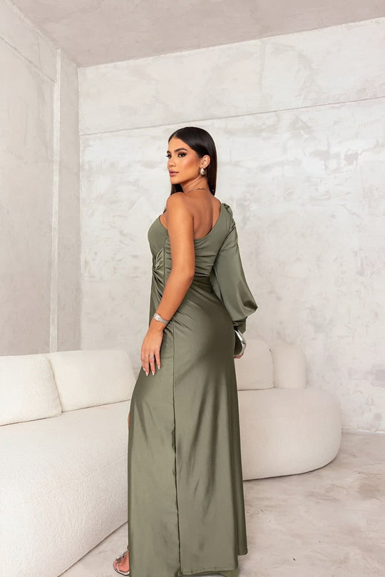 Celina – One Shoulder Asymmetric Dress with Side Slit